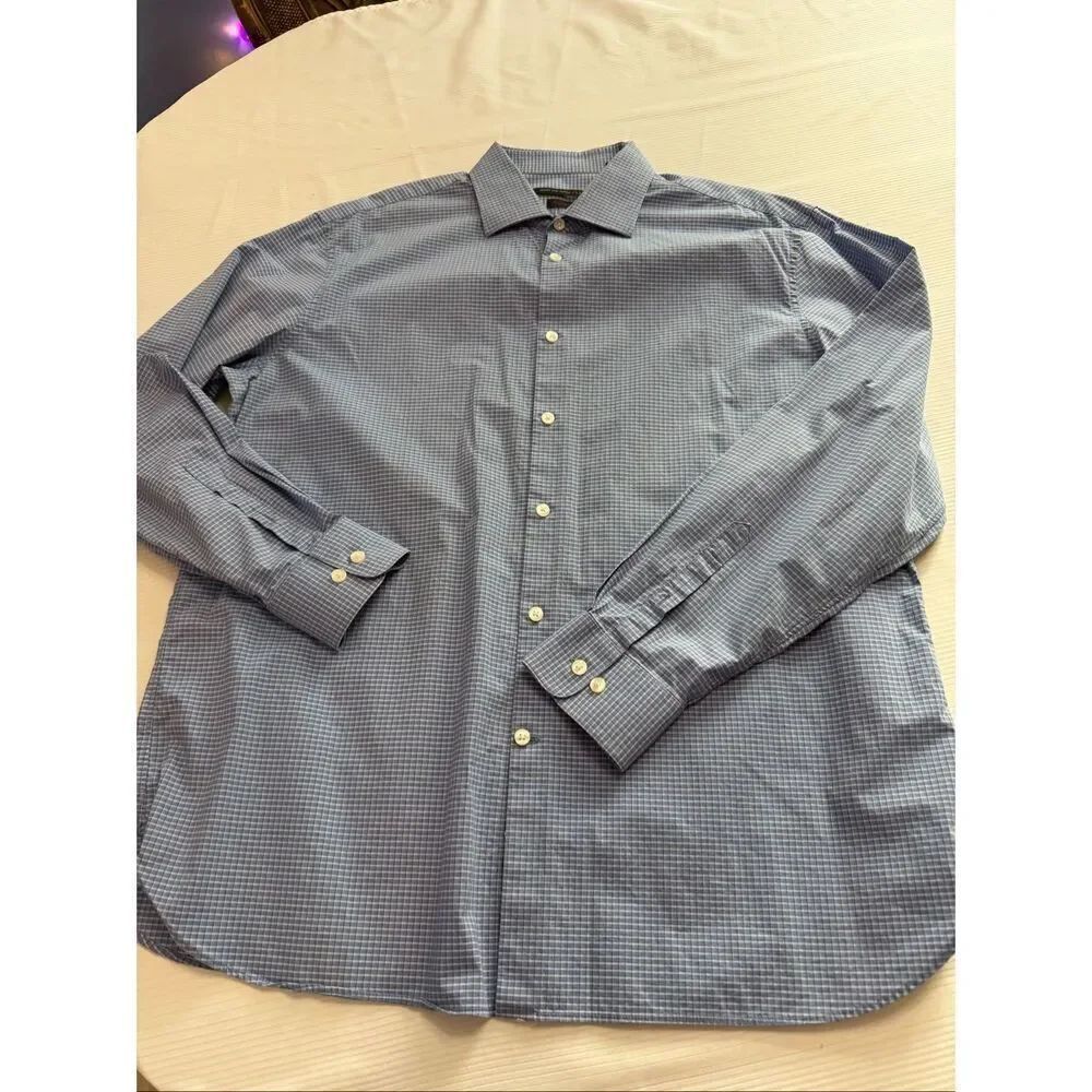 John Varvatos Regular Fit Blue Plaid Long Sleeve Button Up Shirt Size 17 34/35